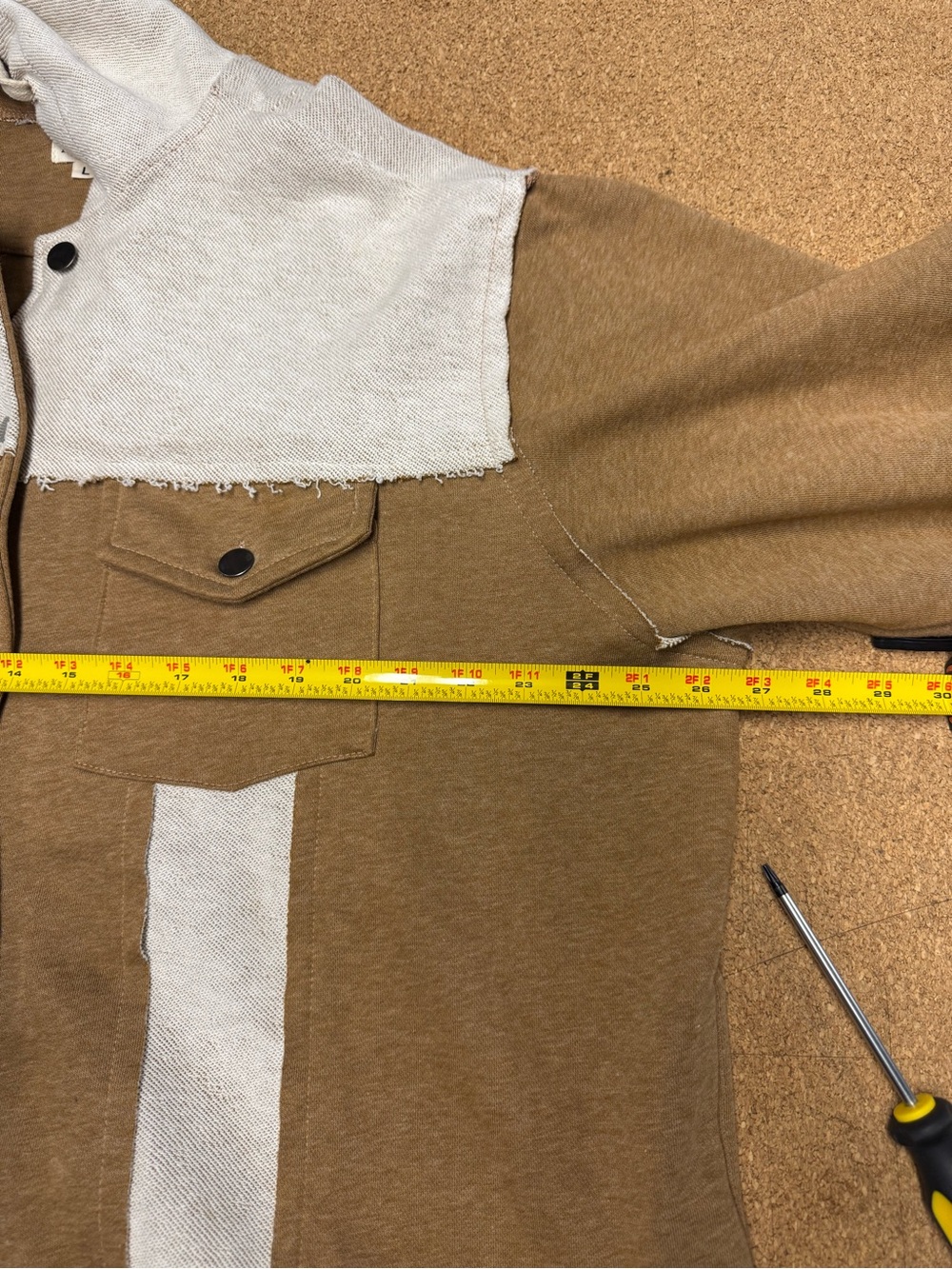 POL Oversized Hooded Shacket Jacket Large Brown Cream Colorblock Raw Hem Boho C - Picture 7 of 10